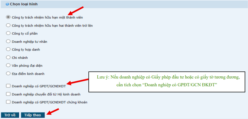 Hình 2 — Chọn loại hình doanh nghiệp