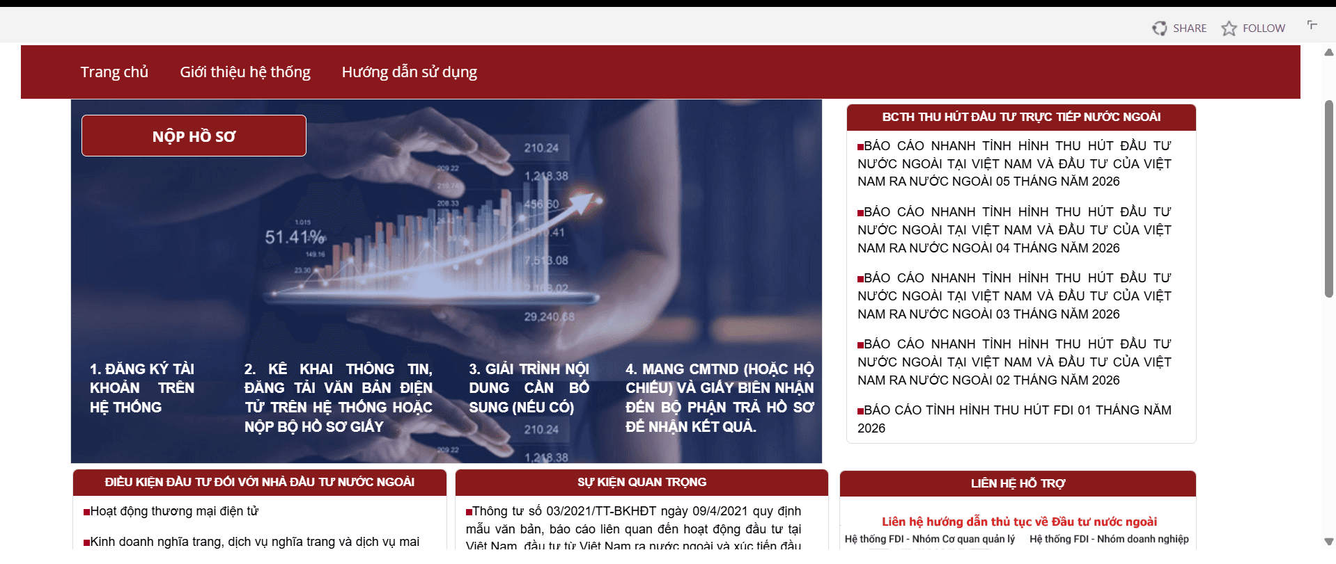 Hình 1 — Chọn mục “Nộp hồ sơ” trên fdi.mof.gov.vn