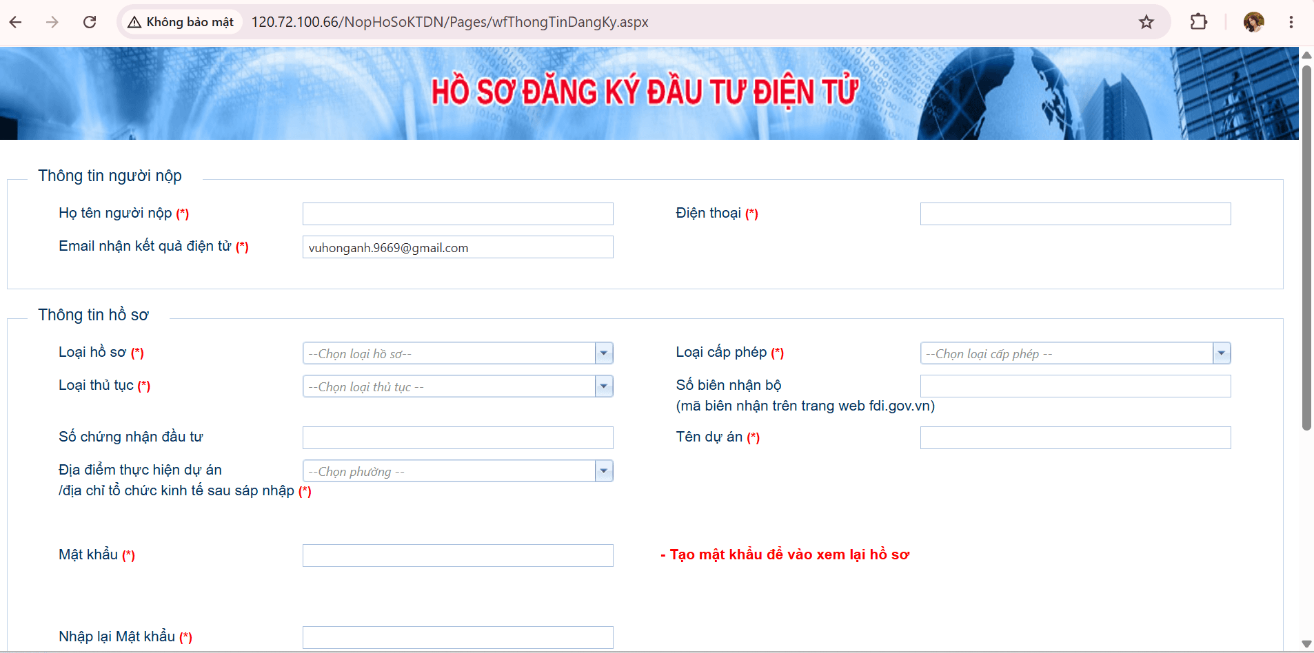 Hình 4 — Nhập thông tin hồ sơ cần nộp